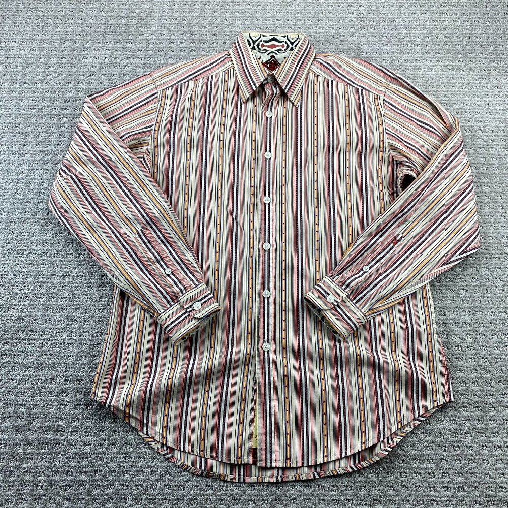 Robert Graham Shirt Men Medium M Multicolored Striped Button Up Long Sleeve